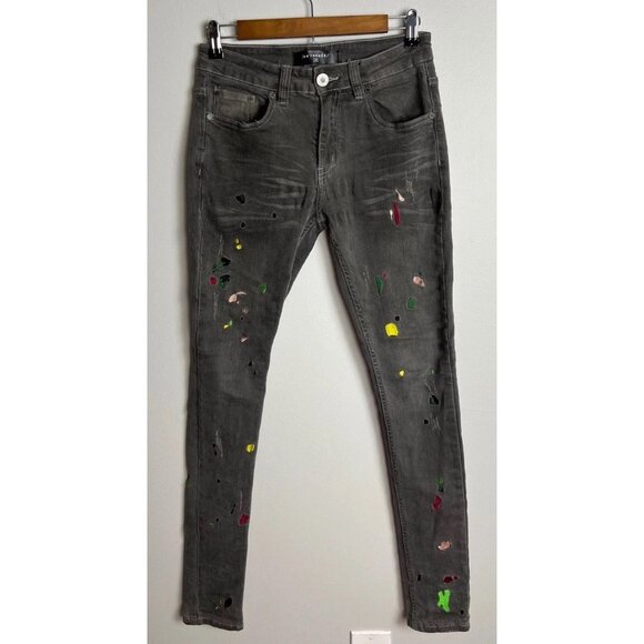 Serenede Pablos Revenge Distressed Paint Splatter Jeans Grey Size 28 Multi Men’s